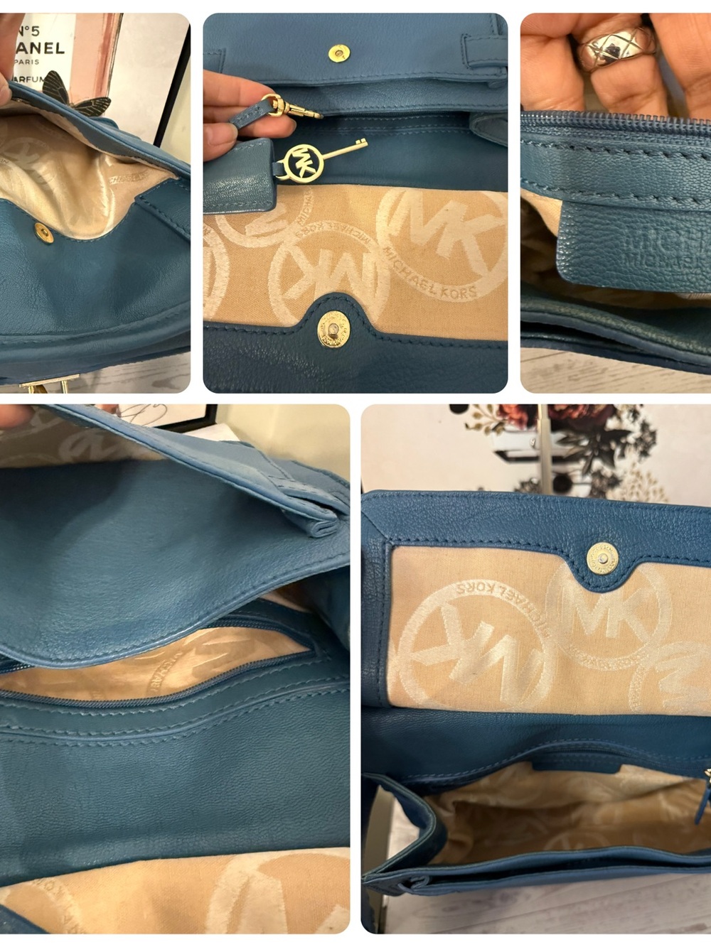 Michael Kors Hamilton Travel Teal Blue Pebbled Leather Crossbody - Picture 11 of 13